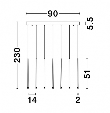 Lustra liniara neagra cu 7 pendule LED Izolda 90 cm, design modern, 9601007 - Novaluce [7]