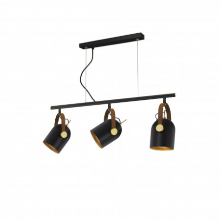 Lustre - Lustra liniara neagra Emine, 3 abajururi metal rotative, detalii piele sintetica, inaltime reglabila, 346724 - Schuller
