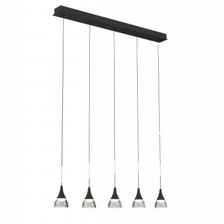 Lustre - Lustra liniara pendul LED alba/neagra Londyn 80 cm 5 becuri, abajur acril transparent/aluminiu, AZ 2910 - Azzardo