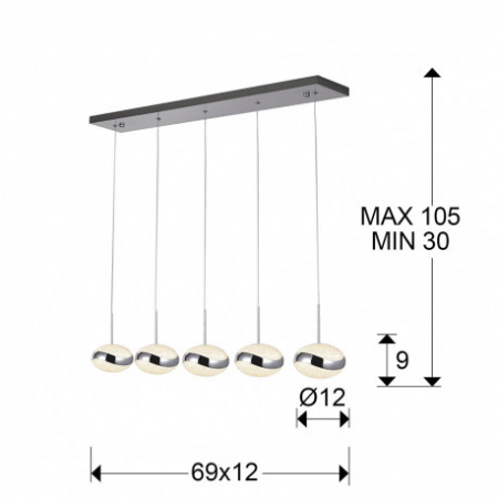 Lustra LED liniara premium alb-argintiu Celeste, 5 abajururi eliptice acril texturat cu inel metalic, inaltime ajustabila, 377523 - Schuller [1]