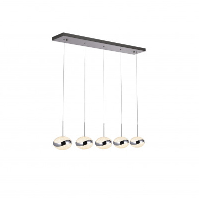 Lustre - Lustra LED liniara premium alb-argintiu Celeste, 5 abajururi eliptice acril texturat cu inel metalic, inaltime ajustabila, 377523 - Schuller