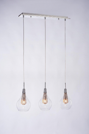 Lustra liniara tip pendul Shiro Line 70 cm 3 becuri, abajur sticla transparenta, detalii metalice aurii si crom, AZ 1689 - Azzardo [2]