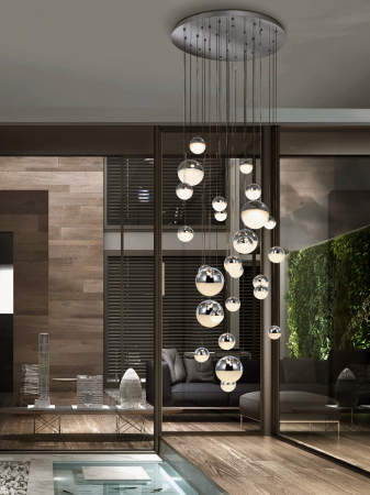 Lustre - Lustra lux 27 pendule glob crom Dalos Ø80 cm, iluminare LED dimabila control Bluetooth, 793971GK - Schuller