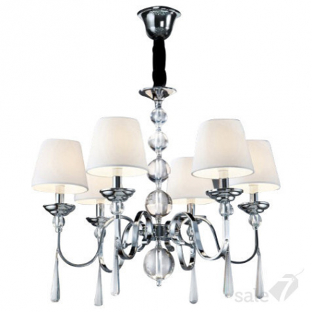 Lustre - Lustra lux alba Kalpa baza 6 brate metal si cristale, abajururi material textil, inaltime ajustabila, 520783 - Schuller
