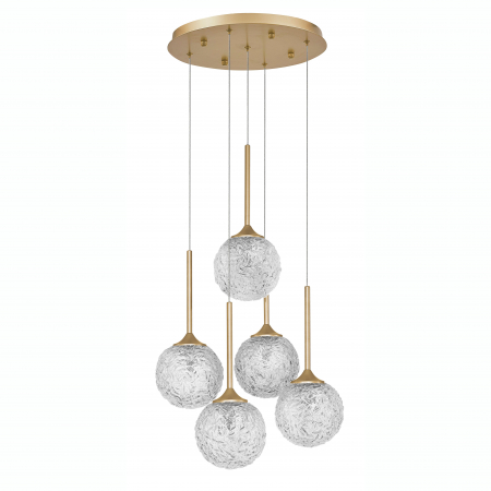 Lustre - Lustra lux aurie cu 5 pendule glob sticla structurata Fedora, LED G9, 9260212 - Novaluce