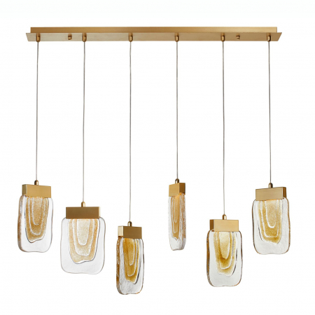 Promotii - Lustra lux aurie Rock 90 cm cu 6 pendule LED dimabil, forma sectiune piatra, 9160286 - Novaluce