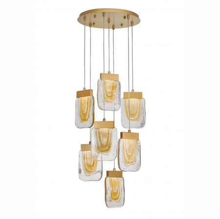 Promotii - Lustra lux aurie Rock Round Ø40 cm, 7 pendule LED dimabil, forma sectiune piatra, 9160287 - Novaluce