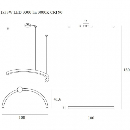 Lustra lux aurie semicerc LED dimabil Kora 100x41,6 cm, metal/acril, inaltime reglabila, P0422D - Maxlight [2]