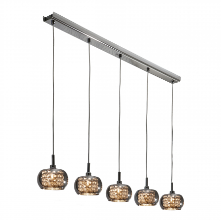 Lustre - Lustra lux crom liniara Camila, 5 pendule sticla cu cristale, inaltime reglabila, 193539 - Schuller