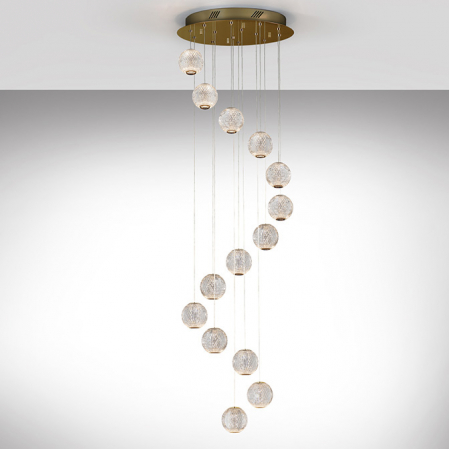 Lustre - Lustra lux cu 14 surse LED rotunda Feli, sfere acril, baza metal auriu, inaltime reglabila, 354318 - Schuller