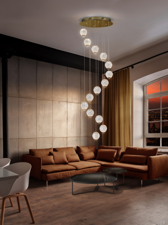 Lustra lux cu 14 surse LED rotunda Feli, sfere acril, baza metal auriu, inaltime reglabila, 354318 - Schuller [2]
