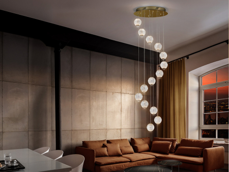 Lustra lux cu 14 surse LED rotunda Feli, sfere acril, baza metal auriu, inaltime reglabila, 354318 - Schuller [3]