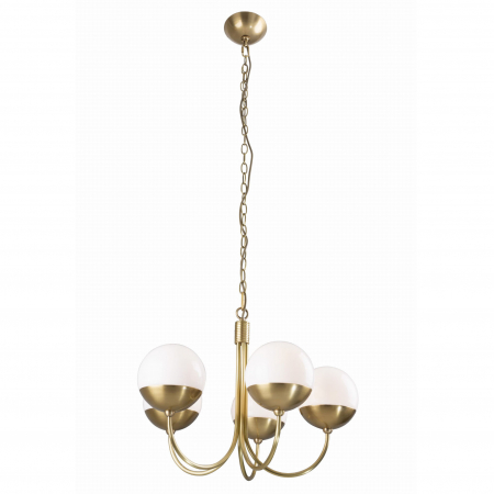 Produse - Lustra lux cu 5 brate Ramza Ø 58 cm alb/auriu, sticla opal lucios/metal, P0240 - Maxlight