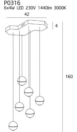 Lustra lux cupru/crom Hagan 42x160 cm, 6 globuri LED otel, P0315D - Maxlight [3]