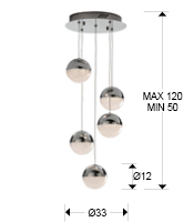 Lustra lux dimabila rotunda crom/colorata Dalos, Ø 33 cm, 5 globuri LED, inaltime reglabila, 793534 - Schuller [3]