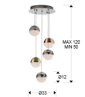 Lustra lux dimabila rotunda crom/colorata Dalos, Ø 33 cm, 5 globuri LED, inaltime reglabila, 793534 - Schuller [1]