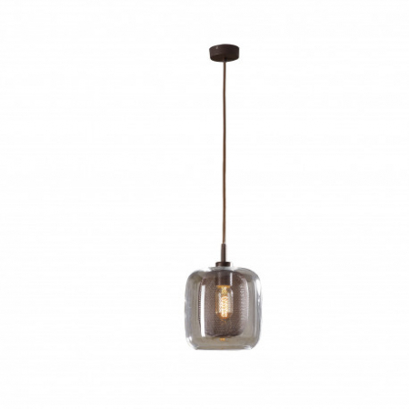 Lustre - Lustra lux dimabila Sabro, pendul sticla maro cu mesh metalic interior Ø 20 cm, inaltime reglabila, 653608 - Schuller