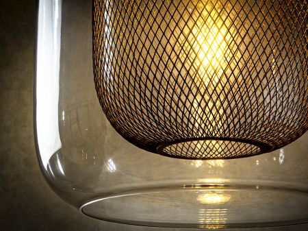 Lustra lux dimabila Sabro, pendul sticla maro cu mesh metalic interior Ø 30 cm, inaltime reglabila, 653732 - Schuller [4]