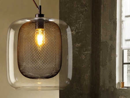 Lustra lux dimabila Sabro, pendul sticla maro cu mesh metalic interior Ø 30 cm, inaltime reglabila, 653732 - Schuller [3]