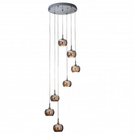 Lustre - Lustra lux inalta crom rotunda Camila, 7 pendule sticla cu cristale, inaltime reglabila, 193453 - Schuller