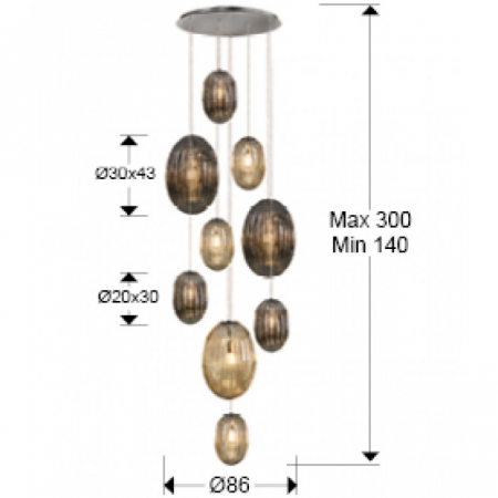 Lustra lux inalta dimabila Kati 9 pendule sticla texturata fumurie sampanie, inaltime reglabila, telecomanda, 752367D - Schuller [6]