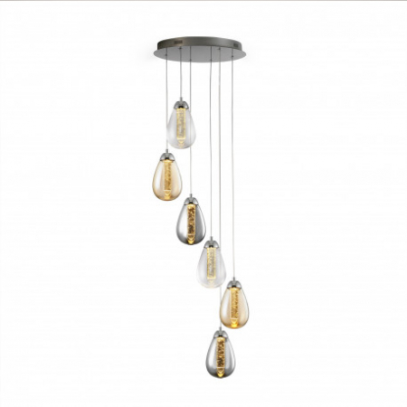 Lustre - Lustra lux inalta rotunda Izma, 6 pendule sticla in 3 nuante, in forma de para, inaltime reglabila, 394834 - Schuller