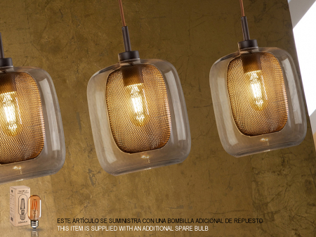 Lustra lux liniara Sabro, 4 pendule sticla maro cu mesh metalic interior, inaltime reglabila, 653422 - Schuller [2]