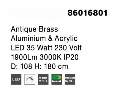 Lustra lux moderna pendul rotund auriu antic cu cristale acril Bogna Ø45/65/85/108 cm, iluminare LED, 86016802 - Novaluce [20]