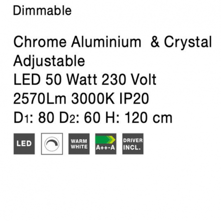 Lustra lux rotunda crom cu cristale Avone, 1/2 inele ajustabile din metal cu LED dimabil, 9312837 - Novaluce [16]