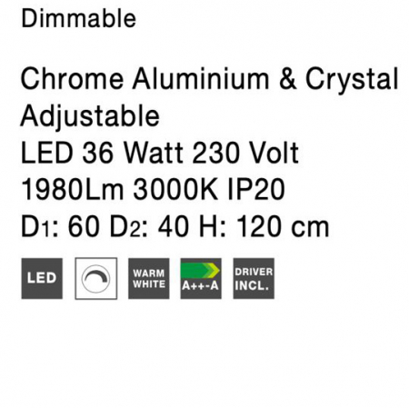 Lustra lux rotunda crom cu cristale Avone, 1/2 inele ajustabile din metal cu LED dimabil, 9312837 - Novaluce [9]
