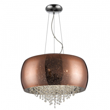 Lustre - Lustra lux rotunda cupru/crom Eva Ø 50 cm, sticla suflata si cristale, inaltime reglabila, 618859 - Schuller