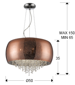 Lustra lux rotunda cupru/crom Eva Ø 50 cm, sticla suflata si cristale, inaltime reglabila, 618859 - Schuller [2]