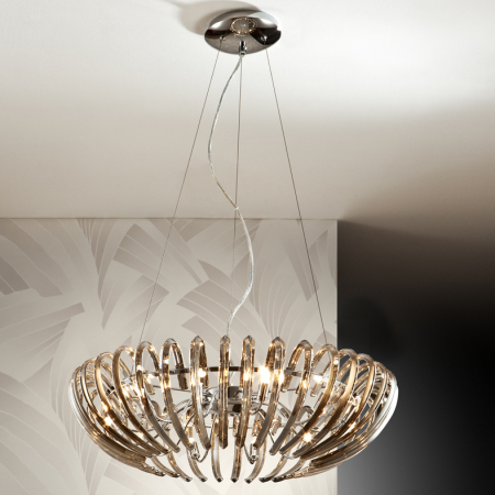 Lustre - Lustra dimabila lux transparenta/sampanie Zaira, tije sticla curbata, inaltime reglabila, telecomanda, 876124D - Schuller