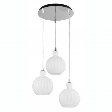 Lustre - Lustra moderna 3 pendule albe forma rotunda Teres, sticla opal/metal crom, 9190882 - Novaluce