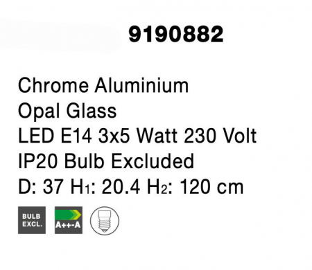 Lustra moderna 3 pendule albe forma rotunda Teres, sticla opal/metal crom, 9190882 - Novaluce [5]