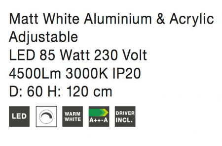Lustra moderna alb mat Viken Ø60 cm cu iluminare LED dimabila, abajur tip cerc inaltime reglabila, 17222002 D - Novaluce [4]
