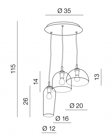 Lustra moderna cu 3 pendule Arete, sticla transparenta - sampanie/sticla fumurie - negru, AZ 3336 - Azzardo [2]