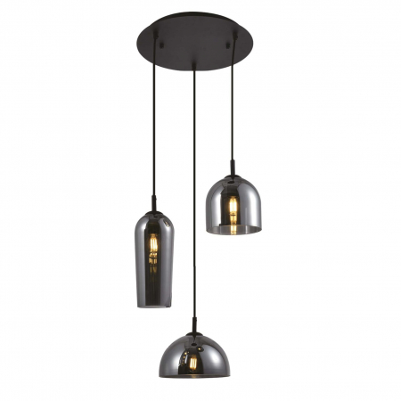Lustre - Lustra moderna cu 3 pendule Arete, sticla transparenta - sampanie/sticla fumurie - negru, AZ 3336 - Azzardo