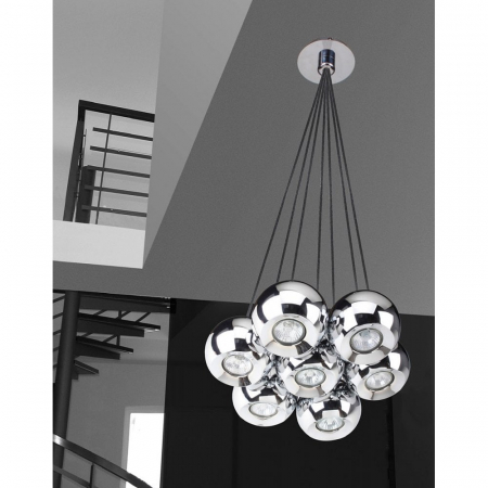 Lustra moderna cu 7 pendule tip glob crom/negru Branis 40 cm metal/sticla balistica, AZ 0635 - Azzardo [3]