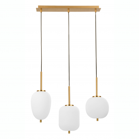 Lustre - Lustra moderna liniara 3 pendule diferite alb cu auriu Felicia 53 cm, sticla/metal, 9624067 - Novaluce