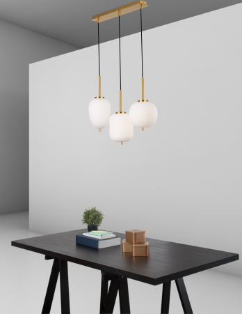 Lustra moderna liniara 3 pendule diferite alb cu auriu Felicia 53 cm, sticla/metal, 9624067 - Novaluce [4]
