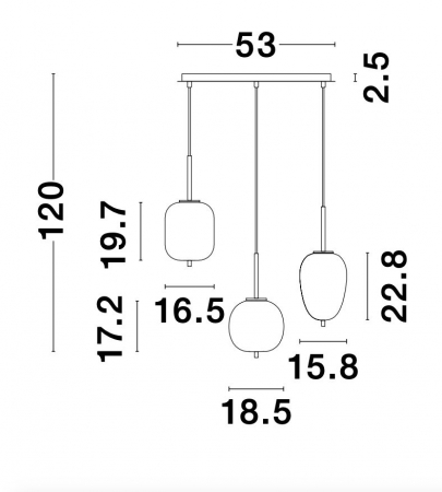 Lustra moderna liniara 3 pendule diferite alb cu auriu Felicia 53 cm, sticla/metal, 9624067 - Novaluce [5]