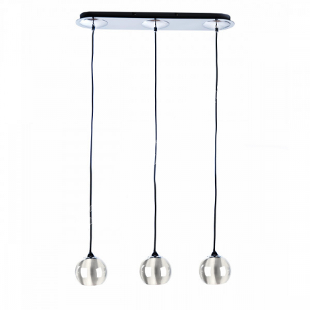 Lustre - Lustra moderna liniara cu 3 pendule tip glob crom/alb/negru Branis 57 cm metal/sticla balistica, AZ 0638 - Azzardo