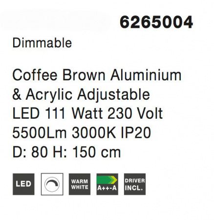 Lustra moderna maro/alb mat Viken Ø80 cm cu iluminare LED dimabila, abajur trei cercuri inaltime reglabila, 6265004 - Novaluce [4]