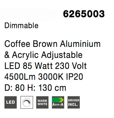 Lustra moderna maro Viken Ø80 cm cu iluminare LED dimabila, abajur tip cerc inaltime reglabila, 6265003 - Novaluce [4]