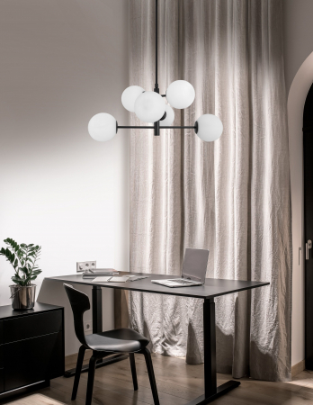 Lustra moderna neagra Buster 70 cm, 6xE14, globuri albe sticla, design lux, 9100361 - Novaluce [7]
