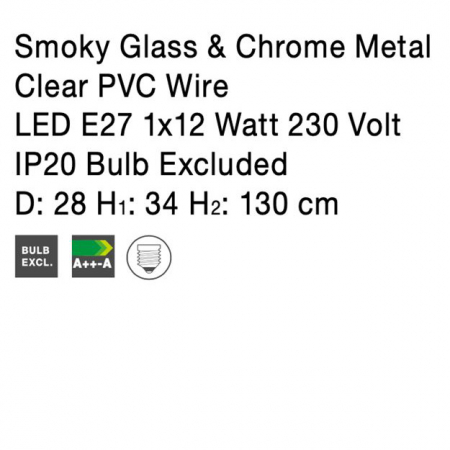 Lustra moderna pendul sticla fumurie Vera Ø 28 cm, inaltime reglabila, 9412134 - Novaluce [5]