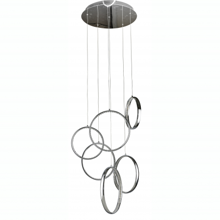 Lustre - Lustra moderna Roch, inele cu cristale si iluminare LED, 60x160 cm, metal crom, AZ 2450 - Azzardo