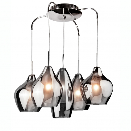 Lustre - Lustra moderna suspendata Jiro 5 becuri inaltime asimetrica, sticla cromata/simpla/armaie si metal, AZ 0722 - Azzardo