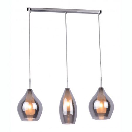 Lustre - Lustra moderna suspendata Jiro Line 3 becuri, sticla cromata/simpla/armaie si metal, AZ 2149 - Azzardo